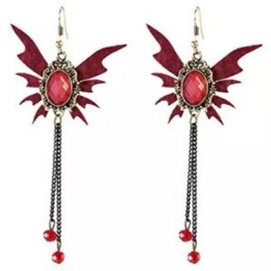 ANTIQUED RED CRYSTALS DANGLE EARRINGS NEW